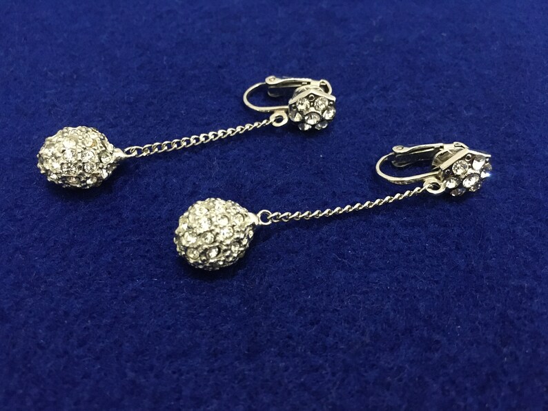 Sparkling Pave Crystal Ball Drop Vintage Earrings Clip on Style Vintage Wedding Jewelry Bridal Accessories Vintage Rhinestone Earrings