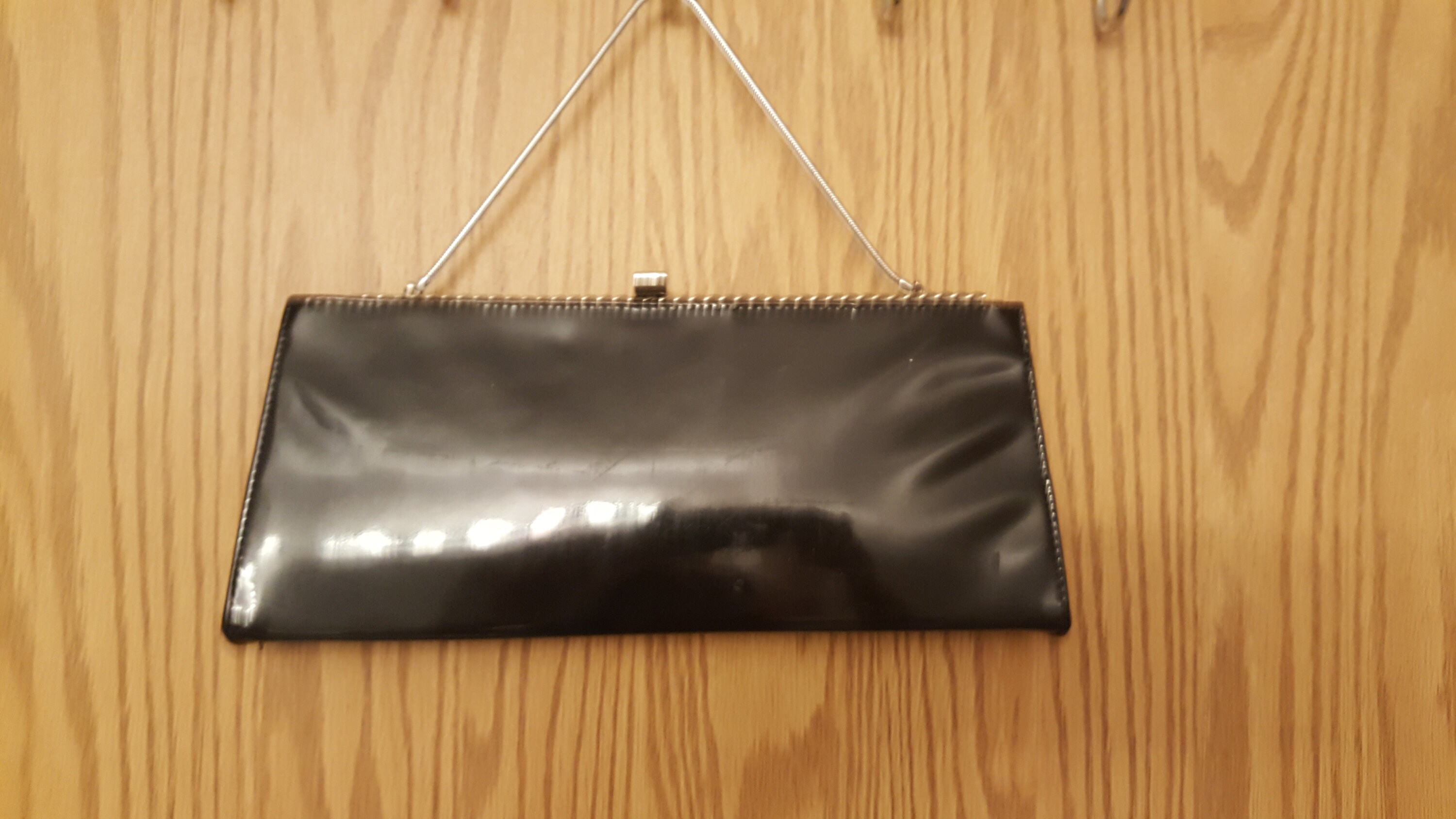 Vintage Geldbörse schwarz Patent mit Silber Ton Metall | Etsy