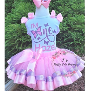 Butterfly First Birthday Outfit/ Butterfly Birthday Tutu Set/ Pink and Purple Butterfly Tutu And Shirt/ First Birthday Baby Tutu Outfit