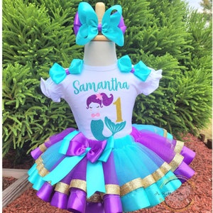 Mermaid First Birthday Tutu Outfit, Custom Birthday Tutu Set, Mermaid Theme Tutu Dress, Any Age Mermaid Tutu and Shirt, Baby Tutu Skirt