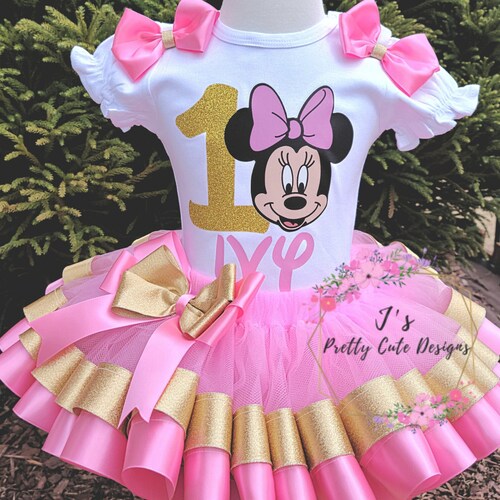 Minnie Mouse First Birthday Outfit in Pink & Gold With Tutu Etsy