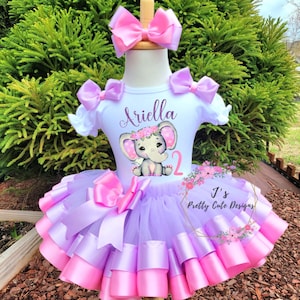 2nd Birthday Elephant Tutu Outfit, 1st,2nd,3rd Any Age Tutu Outfit, Girl&#39;s Birthday Tutu Set, Girls Birthday Tutu Set, Custom Tutu and Shirt