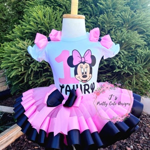 Pink and Black Minnie Mouse 1st Birthday Tutu Set, 1st,2nd,3rd Birthday Outfit, Minnie Mouse tutu outfit, Custom Minnie shirt