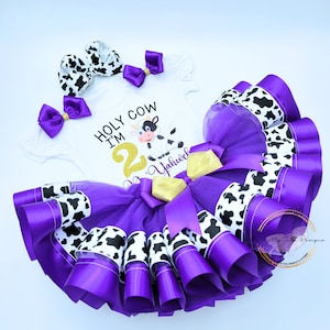 Cowgirl First Birthday Outfit For Baby Girl| Cow Tutu Set| Personalized Farm Theme Outfit| Any Age Birthday Tutu Outfit