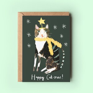 Biglietto di auguri di Natale per gatti Happy Catmas / Biglietto di auguri per le stagioni di Merry Star di Natale con gatti