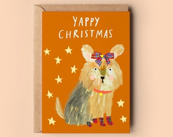 Yappy Christmas Dog Card | Dogs Yorkie Yorkshire Terrier Tartan Funny Xmas Merry Season Holidays