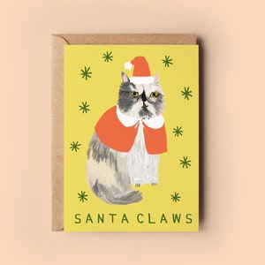 Biglietto di Natale con gatto con artigli di Babbo Natale/Babbo Natale Divertenti vacanze di Natale Auguri di buone stagioni