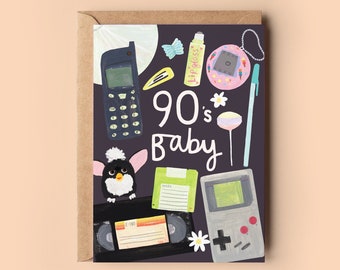 90's Baby Birthday Card | 1990 Born In the 90s 90's Nostalgia Era Funny Humour Birthday Greeting