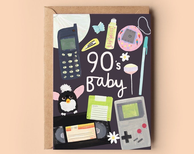 90's Baby Birthday Card | 1990 Born In the 90s 90's Nostalgia Era Funny Humour Birthday Greeting