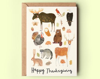 Happy Thanksgiving Card | Autumn Fall Winter Thankful American Animals USA Turkey Holiday Season