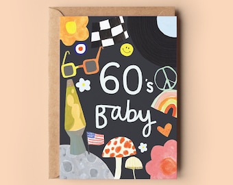 60's Baby Birthday Card | 1960 Born In the 60s Nostalgia Era Funny Humour Birthday Greeting Cards