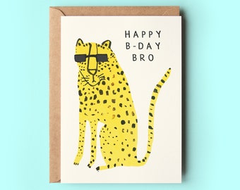 Brother Leopard Birthday Card | Cool Guy Bro Happy Birthday Card Greeting Card Family Friend
