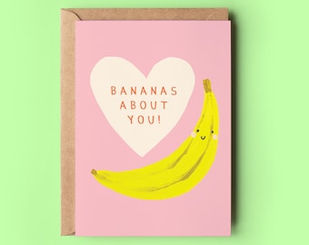 Bananas About You Card | Banana Birthday Card Funny Greeting Card Love Valentine Partner Friend