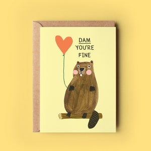 Tarjeta de cumpleaños con un bonito castor / Tarjeta de felicitación divertida y humorística para el día de San Valentín, el amor, la pareja y los amigos