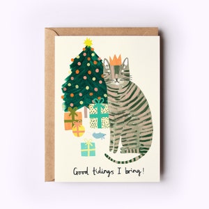 Good Tidings Cat Christmas Card | Humour Funny Kitten Cats Xmas Naughty Merry Seasons Greeting Card