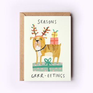 Cartolina di Natale Seasons Grr-eetings Dog / Bulldog Christmas Merry Star. Auguri di buone feste