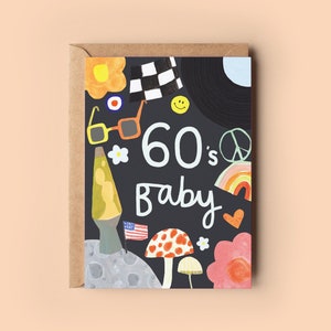 Verjaardagskaart voor baby's uit de jaren 60 | 1960 Born in the 60s Nostalgia Era Grappige humor Verjaardagskaarten