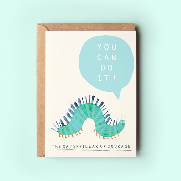 Caterpillar of Courage Card | Good Luck Well Done Card Brave Friend You Can Do It Greeting Card