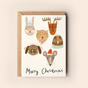 Kartka z uroczymi świątecznymi buziami | Woodland Family Xmas Mouse Merry Seasons Greeting Card Wesołych Świąt