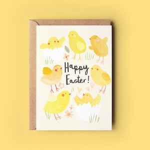 Tarjeta de pollitos de Pascua / Tarjeta de felicitación de pollo de primavera Amigo de la familia Lindo Amarillo Soleado Cristiano de Pascua