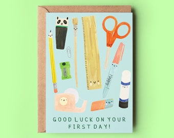 First Day Stationary Luck Card | Good Luck New School Job Year Office Cute Friends