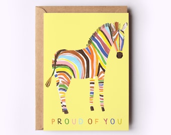 Zebra Pride Card | Proud of You Always Happy Pride Gay LGBTQIA Flag Friend BFF Well Done Greeting