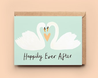 Happily Ever After Swans Card | Congratulations Wedding Marriage Happy Couple Cute Gift Love Friend