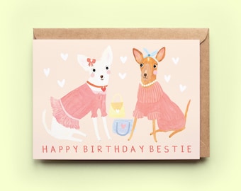 Bestie Dogs Birthday Card | Chihuahua BFF Bestie Girls Friend Cute Funny Cards Birthday Greeting