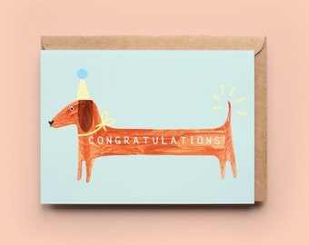Sausage Dog Congratulations Card | Congrats Celebrate Love Dachshund Dog Card Greeting Card New Job