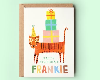 Personalised Tiger Birthday Card | Kids Children's Greeting Party Animal Cute Bday Name Custom