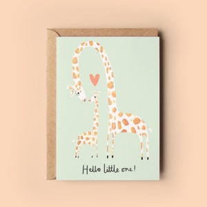 Biglietto di auguri con giraffa Hello Little One/Congratulazioni per il nuovo bambino Evviva i nuovi genitori, un pacchetto di gioia per un bambino