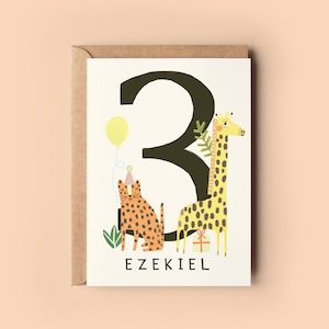 Biglietto personalizzato per il 3° compleanno della giungla/Carte personalizzate per compleanno di bambini con animali personalizzati