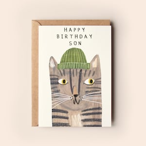 Carte d'anniversaire chat fils | Carte d'anniversaire pour enfants, beau-fils, chaton, cartes drôles mignonnes pour voeux d'anniversaire