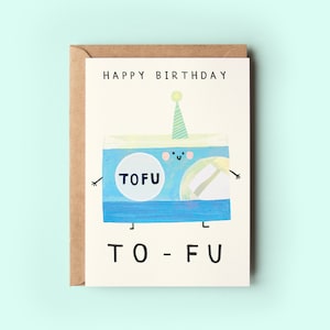 Cartão de aniversário do Tofu | Cartão de aniversário Cartão de humor engraçado Vegan Vegetariano Comida vegetariana Foodie