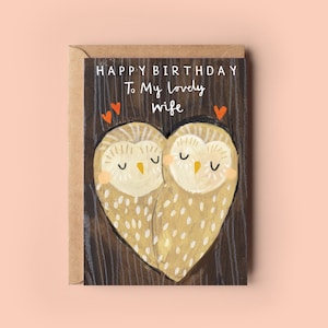 Cartão de aniversário da esposa coruja | Wifey Partner Other Half Love Cute Funny Cards Cartão de aniversário Cartão de felicitações