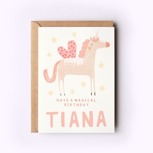 Personalised Unicorn Birthday Card Kids Children's Greeting Card Magical Fairy Bday Name Custom image 1