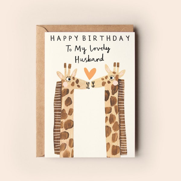 Giraffe Husband Birthday Card | Hubby Partner Love Cute Funny Cards | Birthday Card Greeting Cards