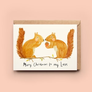 Squirrel Love Christmas Card | Seasons Greeting Squirrels Wife Husband Girlfriend Boyfriend Xmas