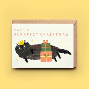 Purrfect Cat Christmas Card Xmas Cat Kitten Christmas Merry Seasons Greeting Card image 1