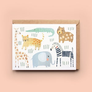 Baby Safari Animals Card | New Baby Birthday Child Toddler Greeting New Arrival Parents Twins Babies