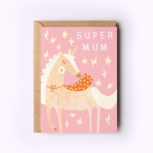 Tarjeta de unicornio de súper mamá / Día de la Madre Mamá Mamá Mamá Mamá Mamá Mamá Tarjetas de bebé para padres