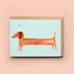 Sausage Dog Congratulations Card Congrats Celebrate Love Dachshund Dog Card Greeting Card New Job image 1