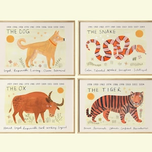 Lunar New Year Chinese Zodiac Print | Snake 2025 Ox Dragon Dog Snake Rabbit Rat Monkey Pig Tiger Horse Goat Rooster
