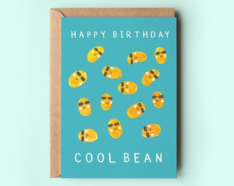 Cool Bean Birthday Card | Baked Beans Card Funny Humour Vegan Greeting Card Love Partner Friend