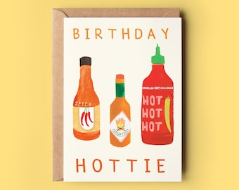 Hot Sauce Birthday Card | Hottie Funny Humour Greeting Card Hot Sauce Franks Tabasco Sriracha Vegan