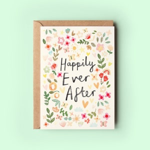 Biglietto floreale "E vissero felici e contenti" / Congratulazioni per matrimonio, coppia felice, regalo carino, amore, amico