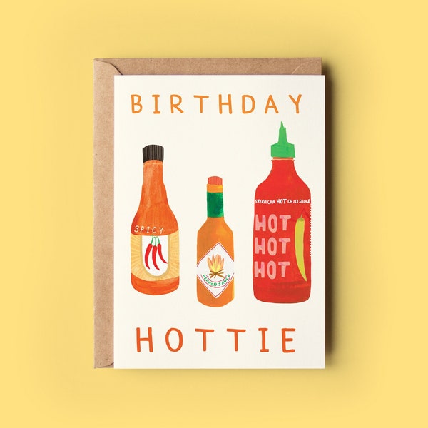 Hot Sauce Birthday Card | Hottie Funny Humour Greeting Card Hot Sauce Franks Tabasco Sriracha Vegan