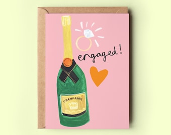 Engaged Champagne Card | Fiancé Ring Engagement Wedding Marriage Happy Couple Cute Gift Love Friend