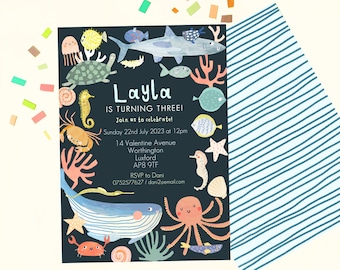 Ocean Birthday Invitation Template | Print at Home Instant Download Printable Invite Digital Evite | 1st 2nd 3rd Birthday | Under the Sea