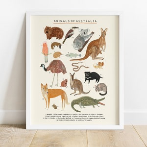 Australian Animals Continent Print Oz Ozzie Australia Aussie Kangaroo Koala Prints Kids Nursery image 1